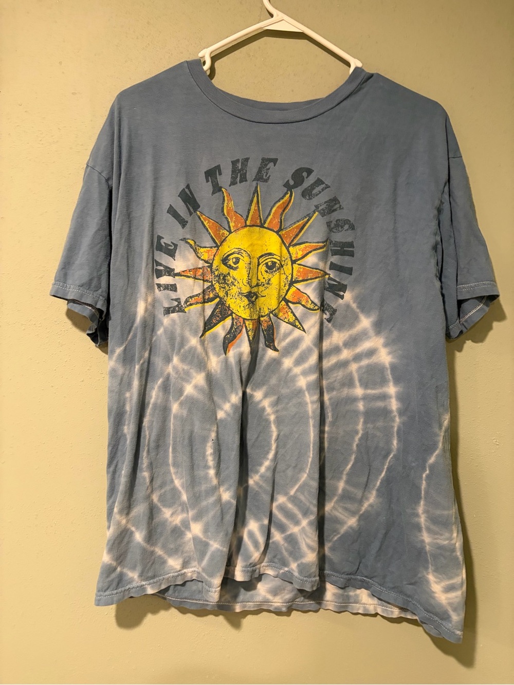 PacSun Blue Tie-Dye Short Sleeve Tee with Yellow Sun Graphic